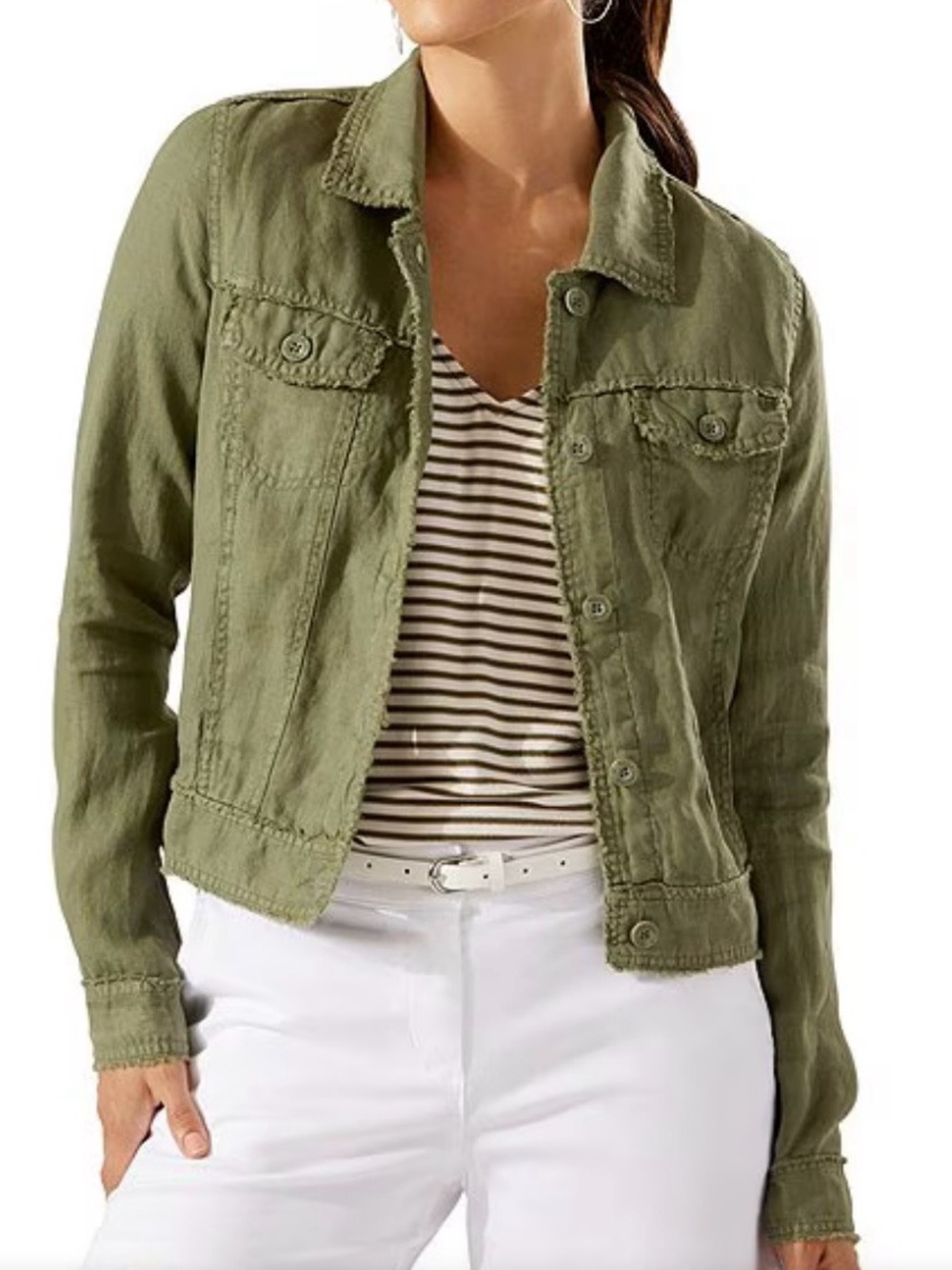 Tommy Bahama Two Palms Linen Raw-Edge Jacket - Olive Green - Large